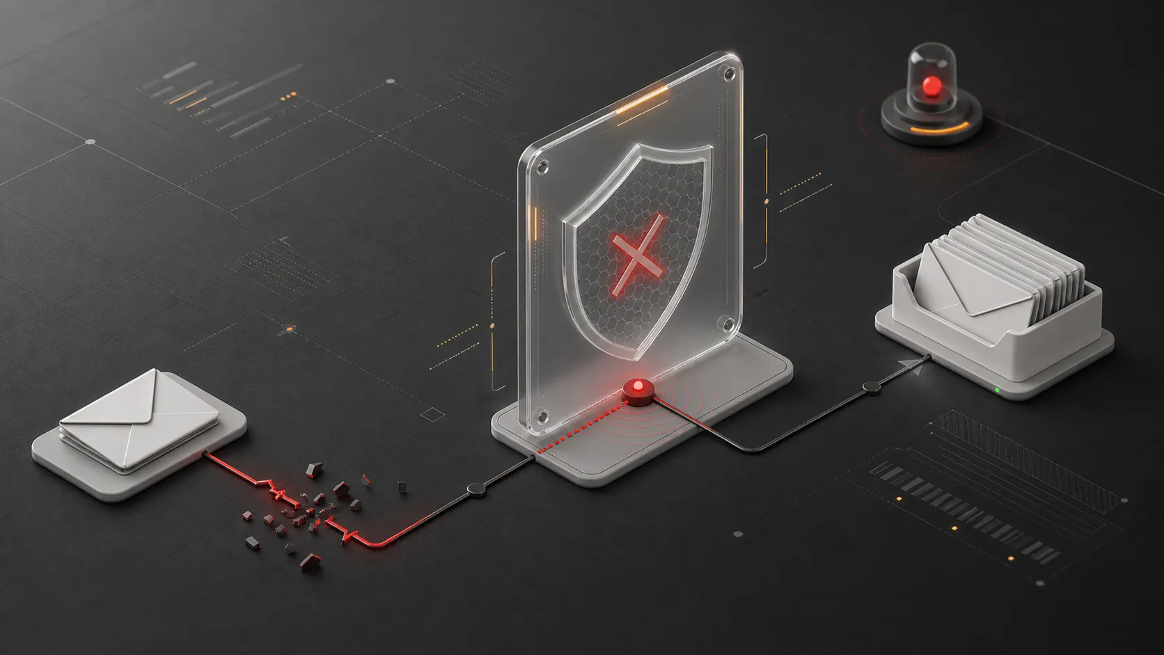 Diagnostic shield stopping a forged email route before it reaches an inbox